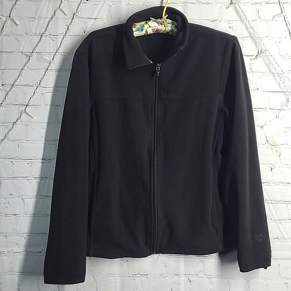 Vintage 90s STARTER Rich Black Collared Full Zip Fleece Sweatshirt Jacket Size S - Picture 2 of 14